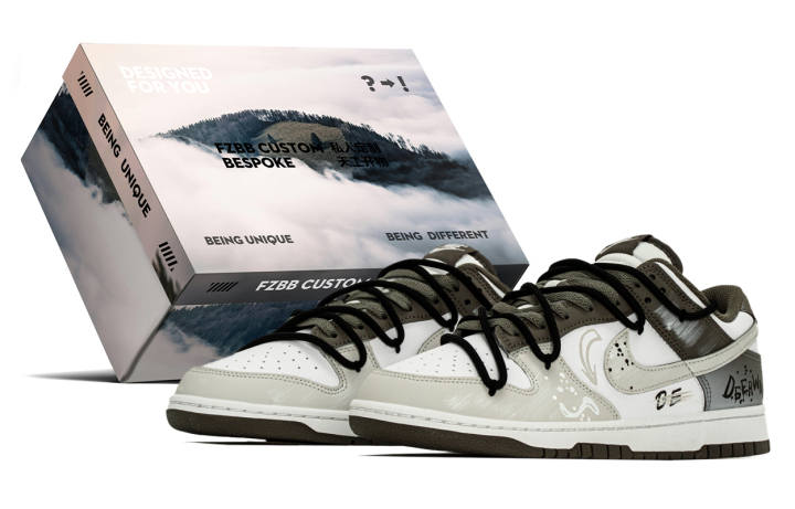 Nike Nike Dunk Box, City Graffiti Abrasion Resistant Abrasion Resistant Low top Skateboard Shoes Men's Gray Brown