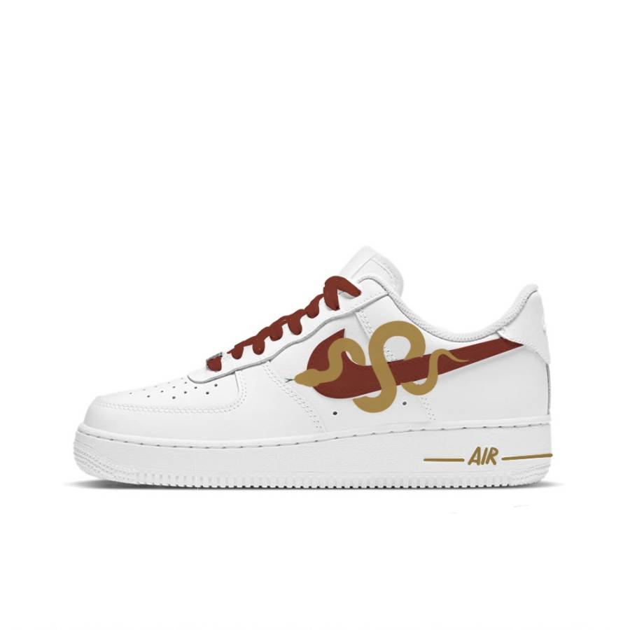 Nike Nike Air Force 1 Abrasion Resistant Abrasion Resistant Low top Skateboard Shoes Unisex White Red Gold
