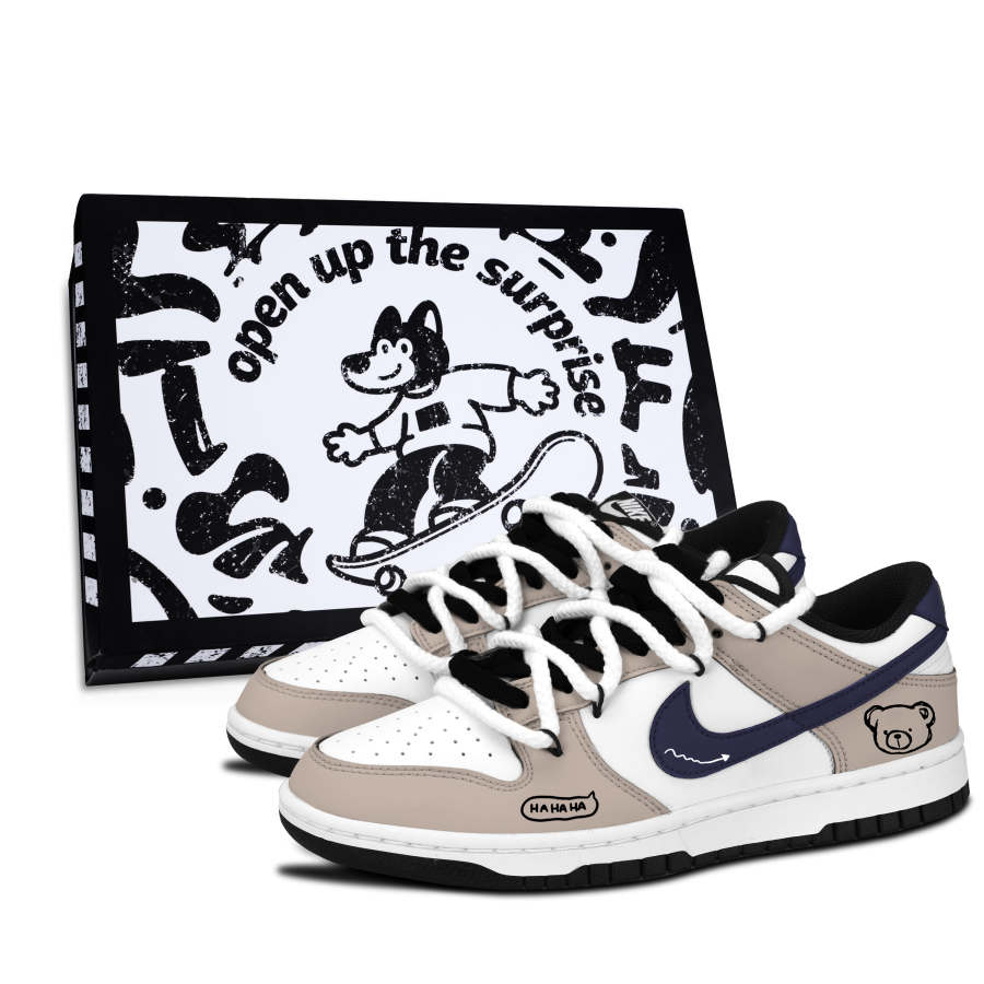 Nike Nike Dunk Black White, Brown Tone Bear Fun Slip Resistant Abrasion Resistant Slip Resistant Abrasion Resistant Low top