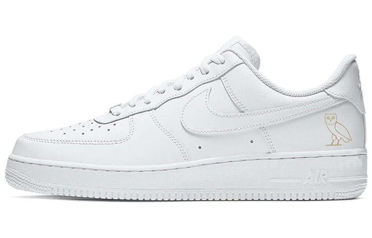 Nike OVO x Nike Air Force 1 'White/Gold' Fashion Slip Resistant Cushioning Abrasion Resistant Low top Skateboard Shoes Men's
