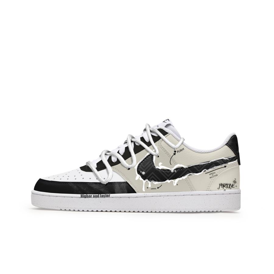 Nike Nike Court Vision 1 Free Panda Rice Beige Anti-Slip Wear-Resistant Low-Top Skateboard Shoes Men's Black White