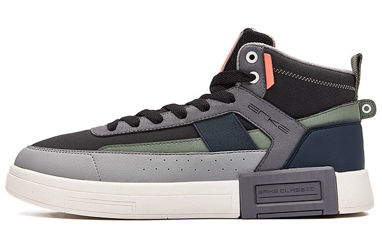 Erke Rush Non slip Lightweight High top Skateboard Shoes Men's Black Gray