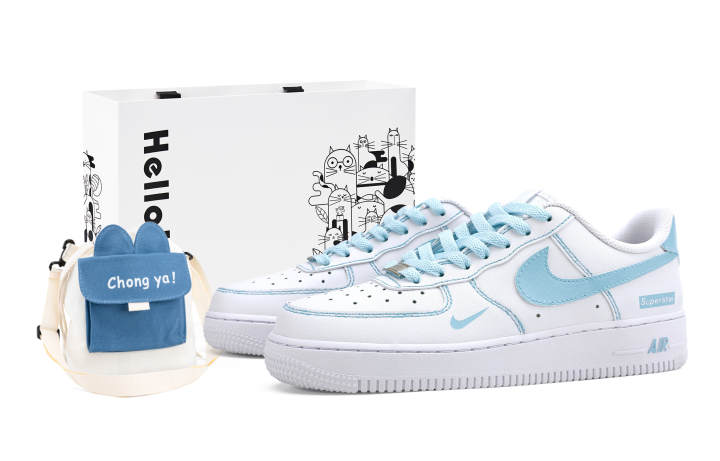 Nike Nike Air Force 1 Wear resistant And Lightweight Low top Skateboard Shoes Unisex White Blue