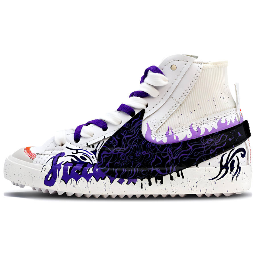 Nike Nike Blazer '77 Jumbo Anti-Slip And Wear-Resistant Breathable Mid-Top Skateboard Shoes Women's Black White Purple