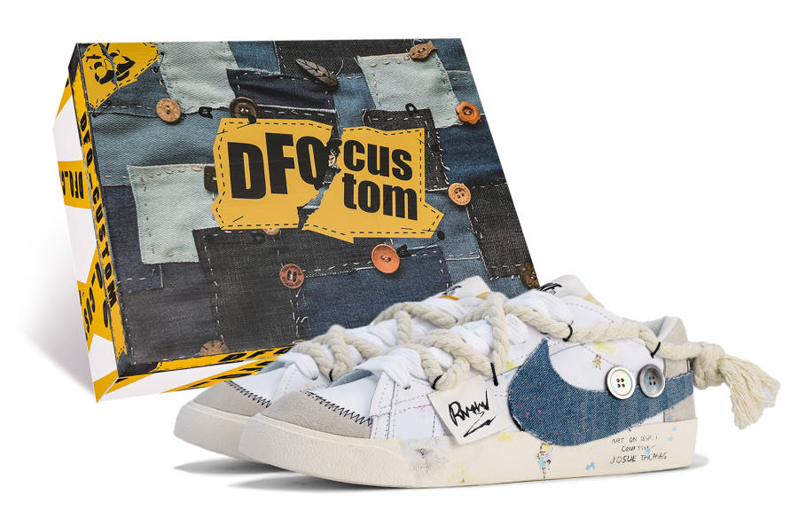 Nike Nike Blazer Low Da Vinci Custom, Box, Denim Graffiti Abrasion Resistant Abrasion Resistant Low top Skateboard Shoes