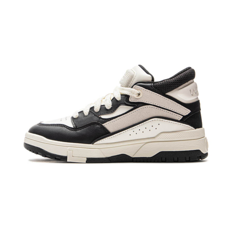 Li-Ning Li Ning Wave MID FLEECE Thermal Slip Resistant And Abrasion Resistant Mid top Skateboard Shoes Women's Black White