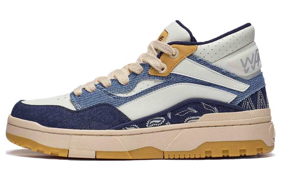 Li-Ning Li Ning Wave MID Cushioning, Wear Resistant Low top Skateboard Shoes Men's Beige White Blue
