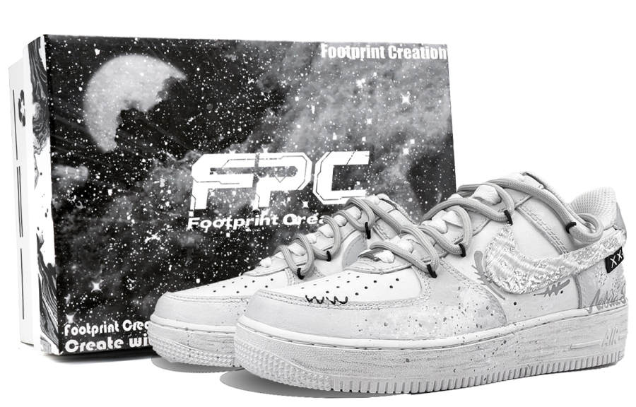 Nike Nike Air Force 1 Nebula, Footprint Creation Cow Leather Abrasion Resistant Low top Skateboard Shoes Unisex Gray White