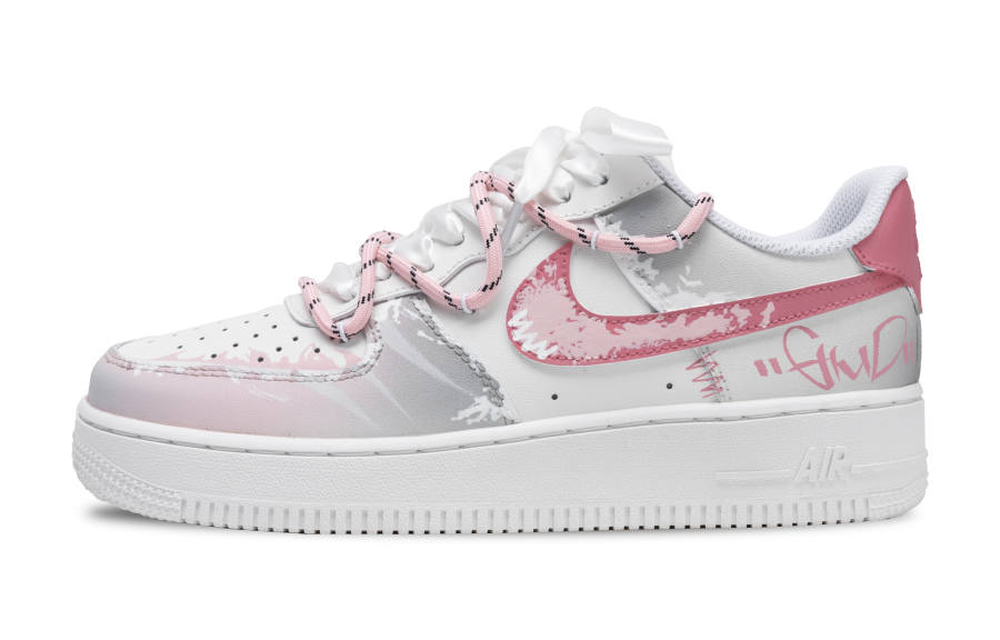 Nike Nike Air Force 1 Pink Heart Love Song Slip Resistant Abrasion Resistant Low top Skateboard Shoes Unisex Pink Gray