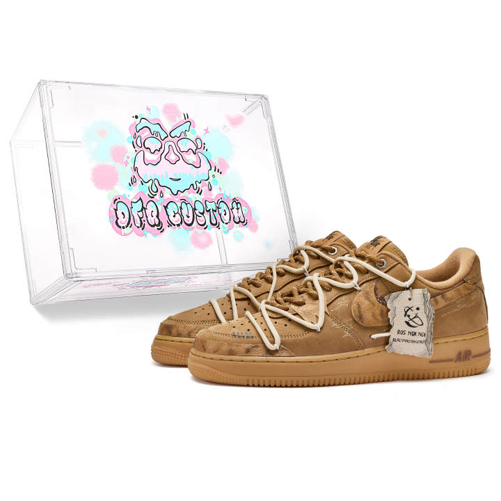 Nike Nike Air Force 1 Da Vinci Custom, Box, Journey Slip Resistant Slip Resistant Low top Skateboard Shoes Unisex Brown