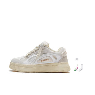 BUABOKE SKATER01 Macaron Height Increasing Abrasion Resistant Low top Skateboard Shoes Unisex Milk White