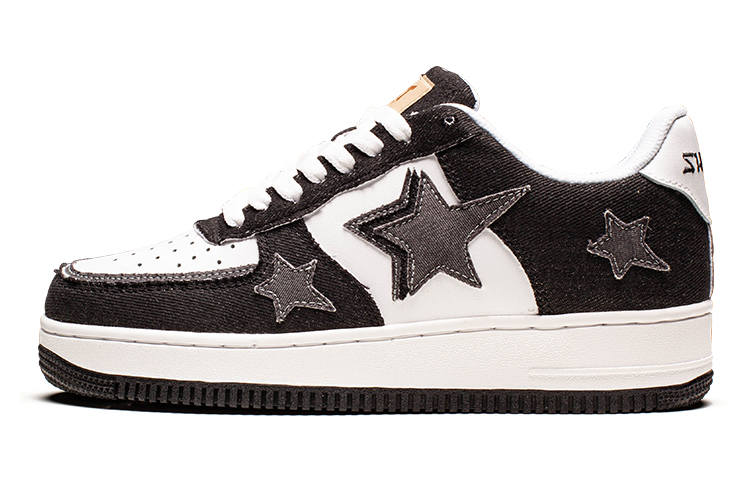 Voit Stars Shoes Cow Split Leather Low top Skateboard Shoes Unisex Black