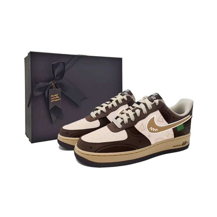 Nike Nike Air Force 1 Caramel Latte MH Plan Wear resistant And Lightweight Low top Skateboard Shoes Unisex Brown White