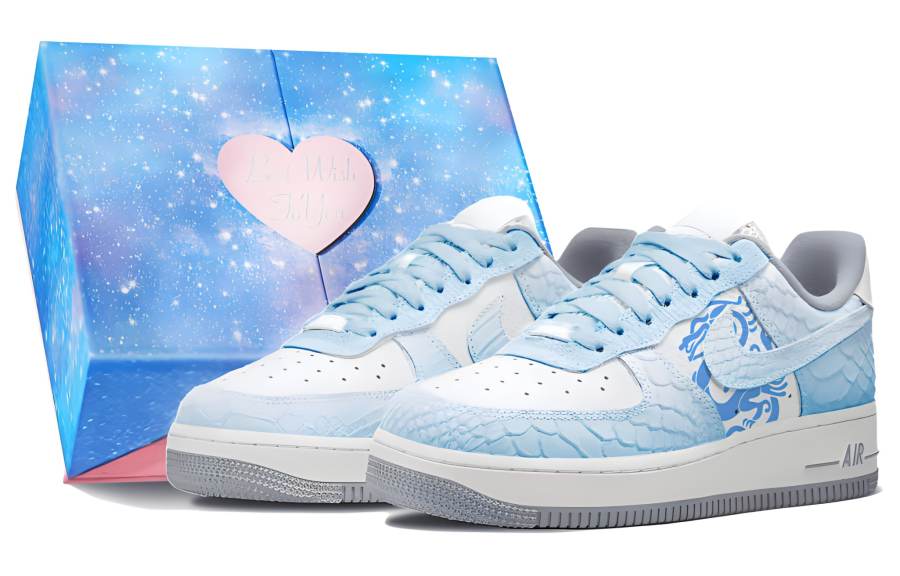 Nike Nike Air Force 1 Slip Resistant Abrasion Resistant Low top Skateboard Shoes Women's White Blue