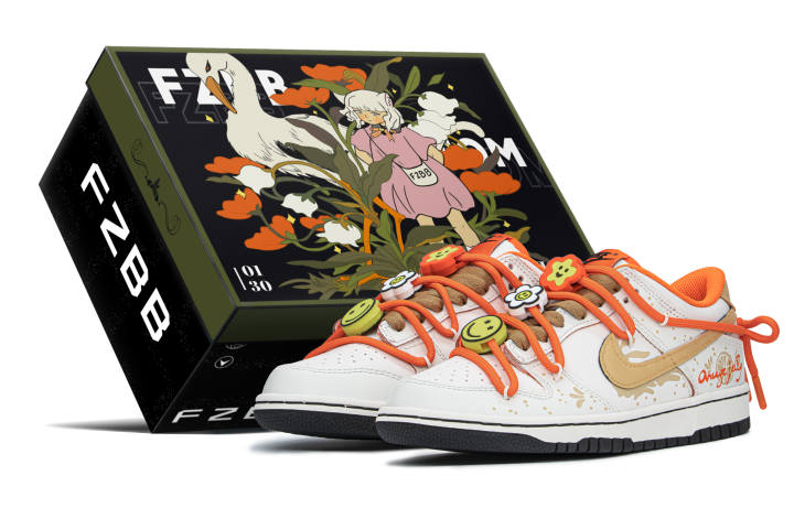 Nike Nike Dunk Low top Skateboard Shoes GS Orange Ecru