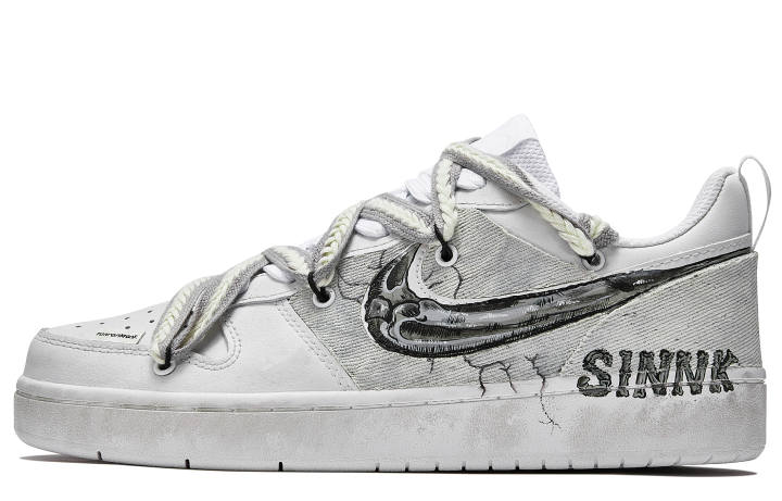 Nike Nike Court Borough Freedom Panda, Bone Language Slip Resistant Low top Skateboard Shoes GS Gray White