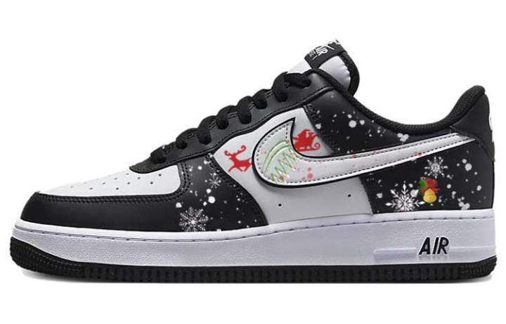 Nike Nike Air Force 1 Christmas Bell Ring, Festive Ambient, Casual Low top Skateboard Shoes Men's White Black