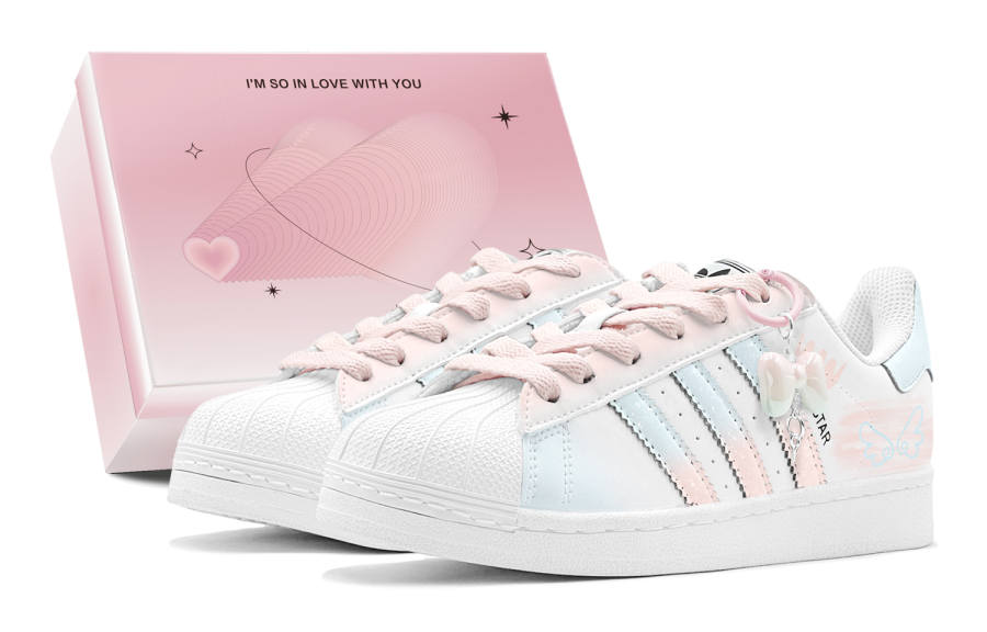 Adidas Originals Superstar 2 Romantic Treat, Pink Blue Angel, Little Wings Low top Skateboard Shoes Unisex Blue Pink