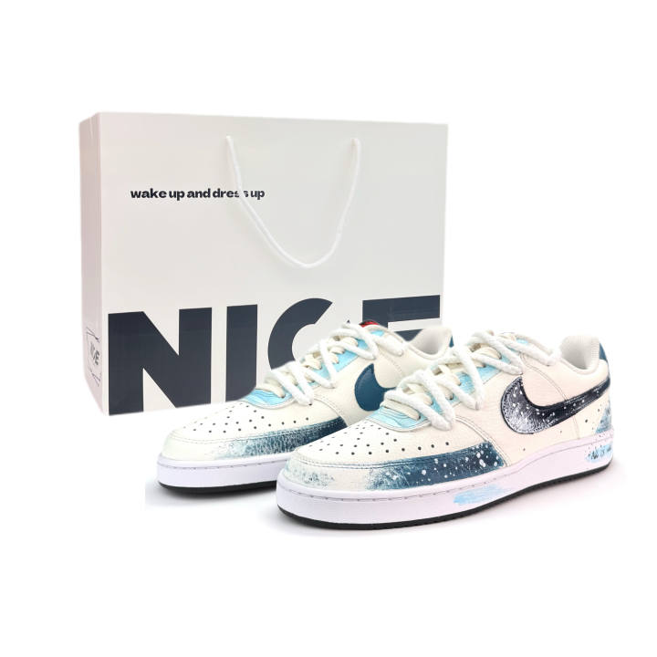 Nike Nike Court Vision 1 Starry Sea Trace Light Cushioning Abrasion Resistant Low top Skateboard Shoes Unisex Blue White