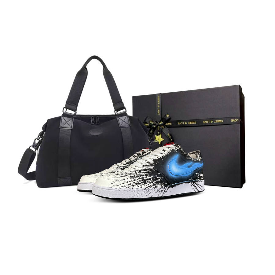 Nike Nike Court Vision 1 Tower Rabbit Leather Cushioning, Wear Resistant Low top Skateboard Shoes Men's Blue Black