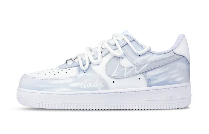 Nike Nike Air Force 1 Low Slip Resistant Abrasion Resistant Low top Skateboard Shoes Men's White Gray Blue