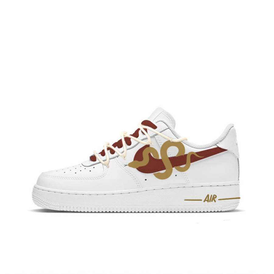 Nike Nike Air Force 1 Abrasion Resistant Abrasion Resistant Low top Skateboard Shoes Unisex White Gold Red