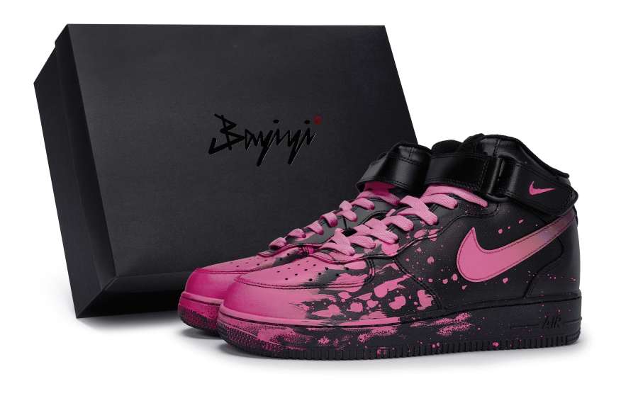 Nike Nike Air Force 1 Synthetic Leather Coverage Slip Resistant Mid top Skateboard Shoes Unisex Black Rose Red
