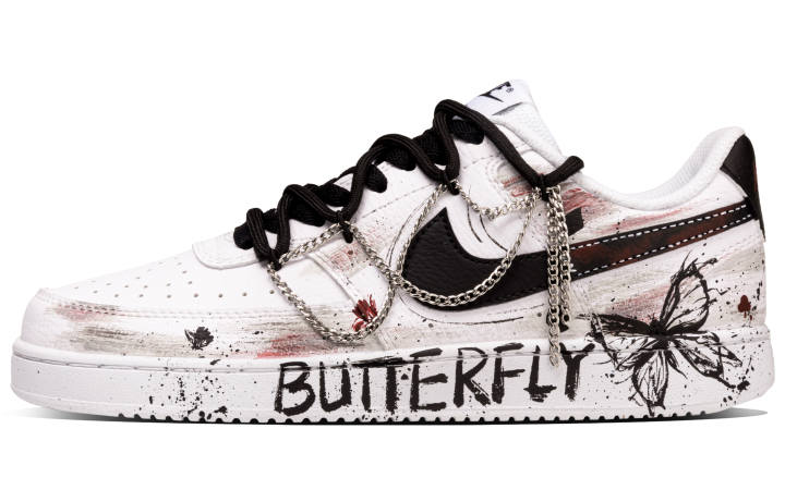 Nike Nike Court Vision 1 Butterfly Chain Language Abrasion Resistant Low top Skateboard Shoes Unisex White Black