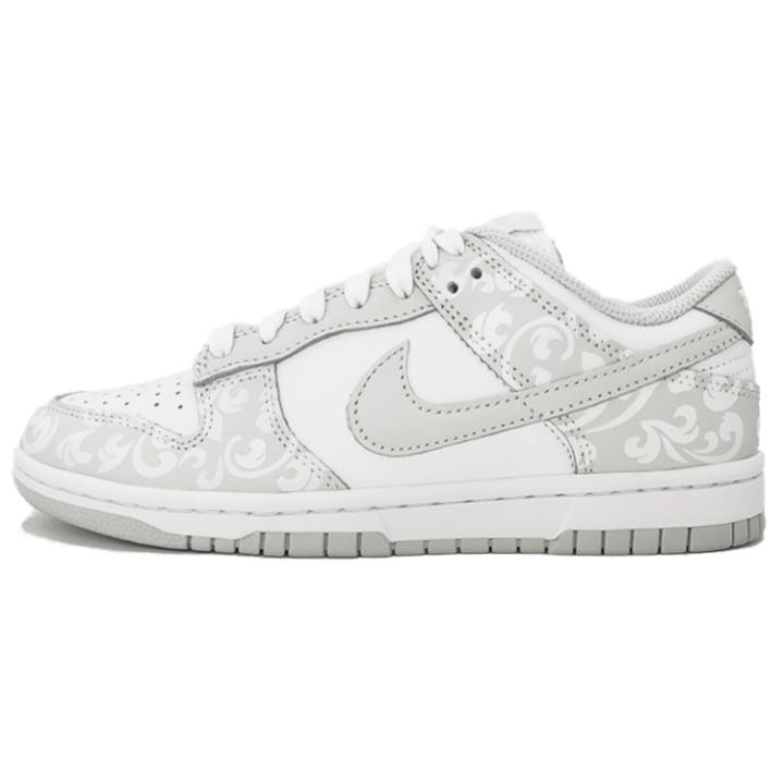 Nike Nike Dunk Entwined Branch, Scroll Pattern Slip Resistant Abrasion Resistant Low top Skateboard Shoes Unisex Gray White