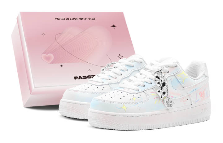 Nike Nike Air Force 1 Air Force 1, Romantic Casual Multicolor Love Confession Low top Skateboard Shoes Men's Blue Yellow