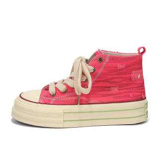 Yobn Denim Slip Resistant Abrasion Resistant High top Skateboard Shoes Women's Red