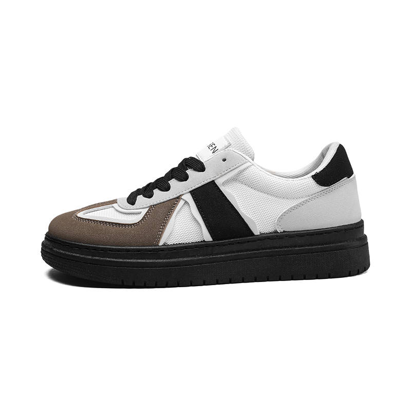 RENBEN Slip Resistant Abrasion Resistant Low top Skateboard Shoes Men's Gray Brown