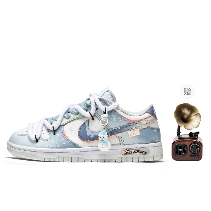 Nike Nike Dunk ADCDAVINCI Custom, Winter Letter, Snowfall Slip Resistant Abrasion Resistant Low top Skateboard Shoes Unisex