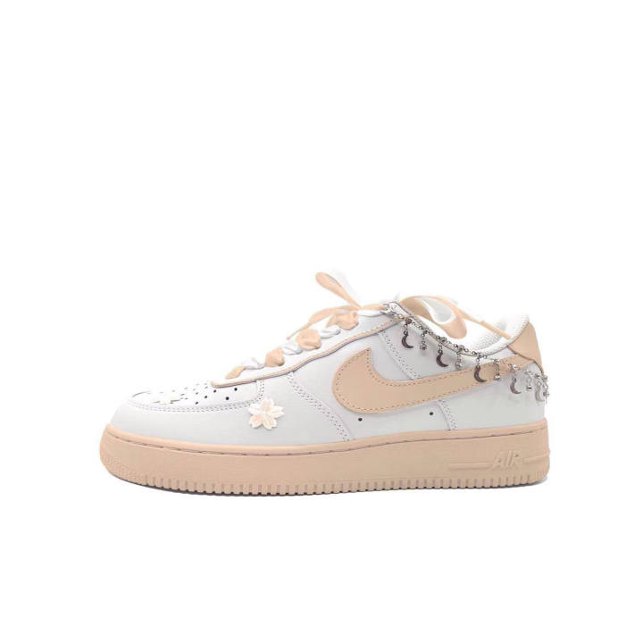 Nike Nike Air Force 1 Slip Resistant Abrasion Resistant Low top Skateboard Shoes Unisex White Orange