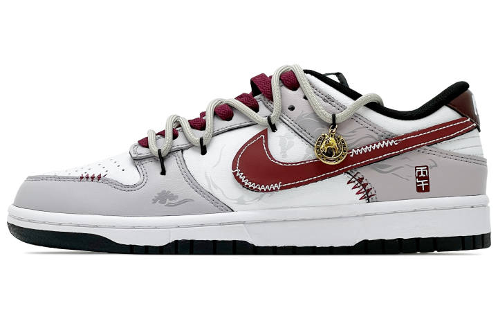 Nike Nike Dunk Leather Abrasion Resistant Low top Skateboard Shoes Unisex White Red