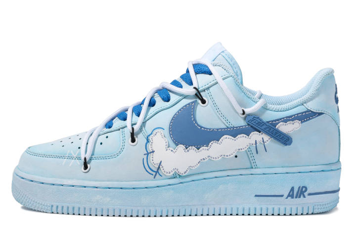 Nike Nike Air Force 1 Low ADCDAVINCI Custom Low top Skateboard Shoes GS Blue White
