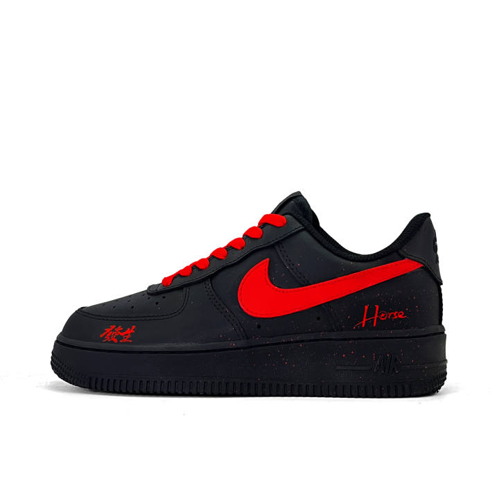 Nike Nike Air Force 1 Good Things Happen Leather Abrasion Resistant Low top Skateboard Shoes Unisex Black Red