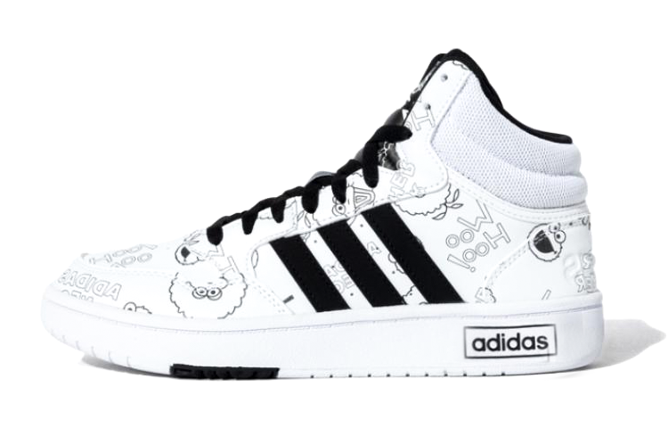 Adidas Neo x SESAME STREET Hoops 3.0 Textile, Leather Comfortable Mid top Skateboard Shoes Women's White Black