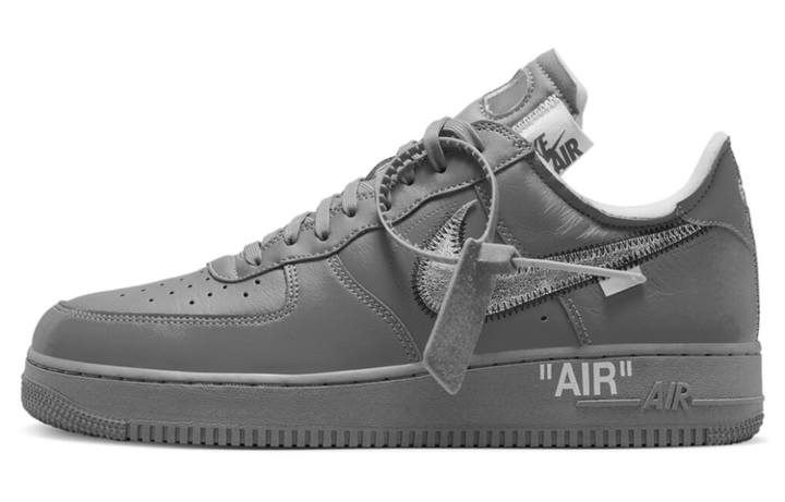 Nike OFF WHITE x Nike Air Force 1 Grey Leather Slip Resistant Cushioning Abrasion Resistant Low top Skateboard Shoes Men's