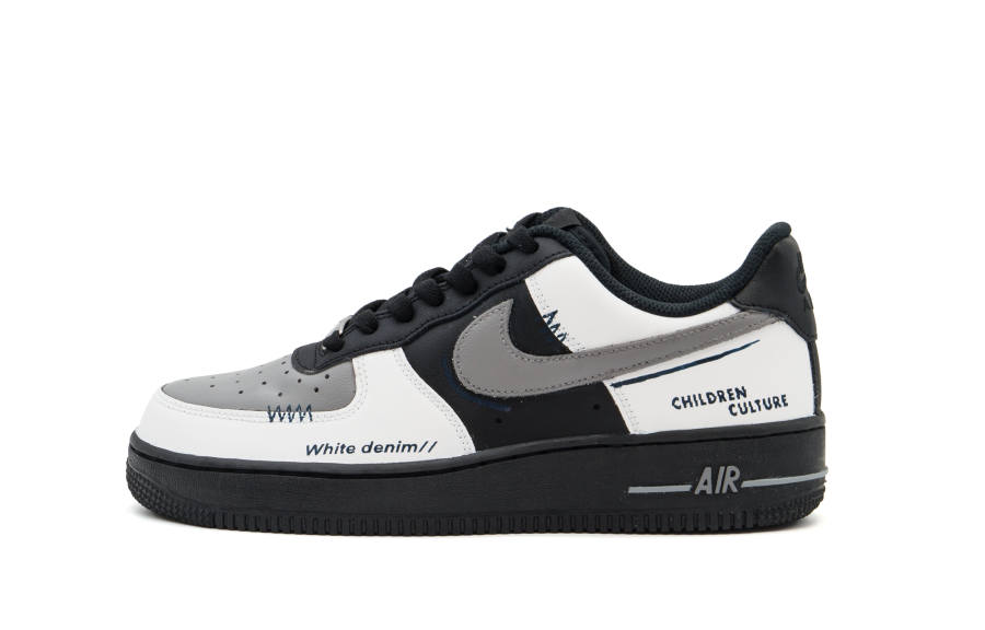 Nike Nike Air Force 1 Denim Slip Resistant Cushioning Abrasion Resistant Low top Skateboard Shoes Unisex Black Gray