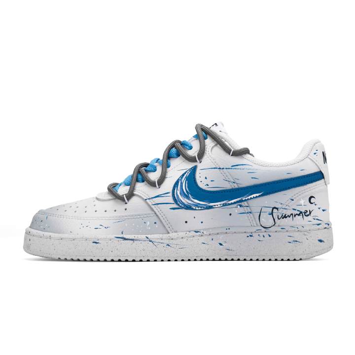 Nike Nike Court Vision 1 Blue Flame Chasing Waves Abrasion Resistant Abrasion Resistant Low top Skateboard Shoes Unisex