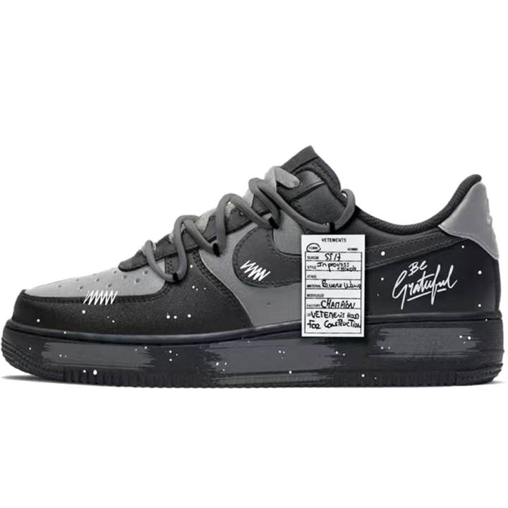 Nike Nike Air Force 1 Label Printing Slip Resistant Abrasion Resistant Low top Skateboard Shoes Unisex Black Gray