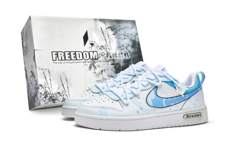 Nike Nike Court Borough Low Free Panda, Box, Blue Red Eye Slip Resistant Low top Skateboard Shoes GS Blue White