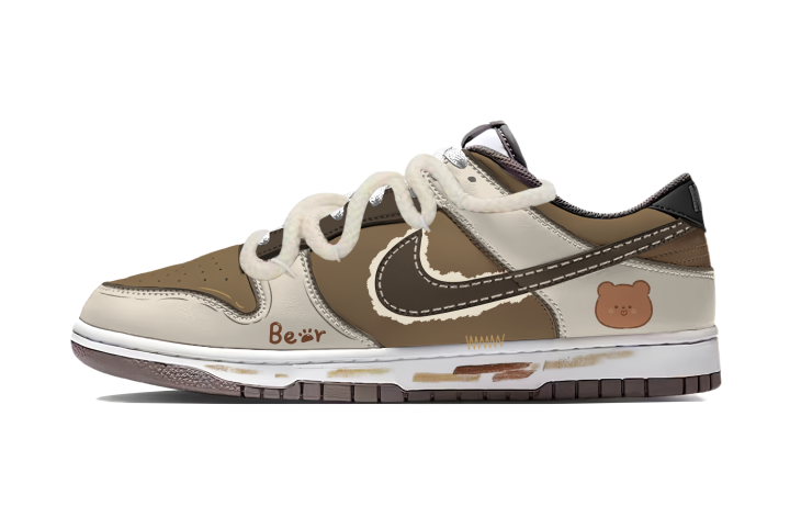 Nike Nike Dunk Cappuccino Bear Leather Abrasion Resistant Low top Skateboard Shoes Unisex