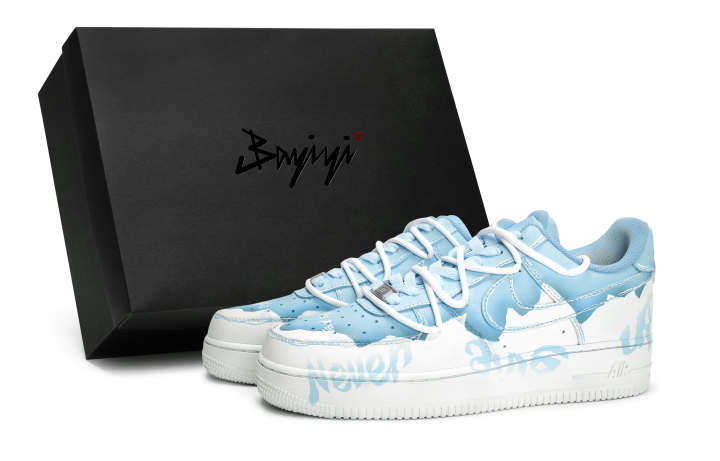 Nike Nike Air Force 1 Slip Resistant Abrasion Resistant Low top Skateboard Shoes Unisex White Blue