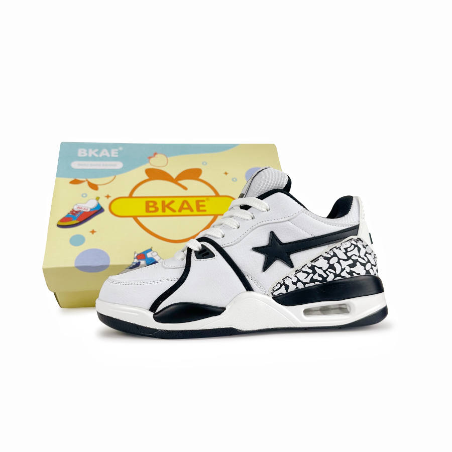 BKAE Abrasion Resistant Lightweight Height Increasing Low top Skateboard Shoes Unisex White Black