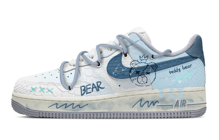Nike Nike Air Force 1 Slip Resistant Abrasion Resistant Low top Skateboard Shoes Women's Light Blue