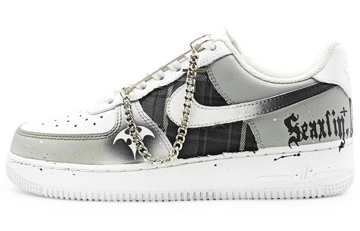 Nike Nike Air Force 1 Abrasion Resistant Low top Skateboard Shoes Men's Black White Gray