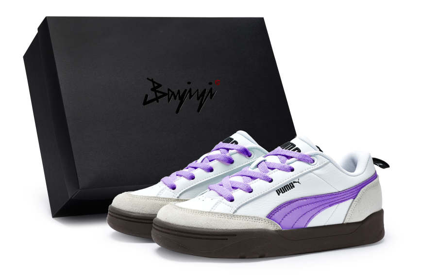 PUMA Park Lifestyle Slip Resistant Slip Resistant Low top Skateboard Shoes Unisex White Gray Purple