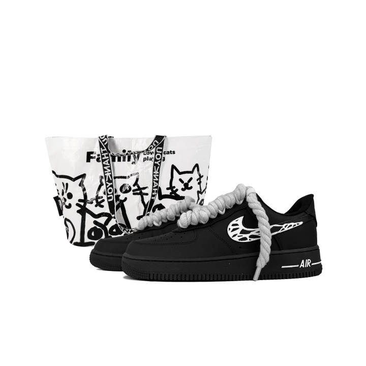 Nike Nike Air Force 1 Slip Resistant Abrasion Resistant Low top Skateboard Shoes Unisex Black